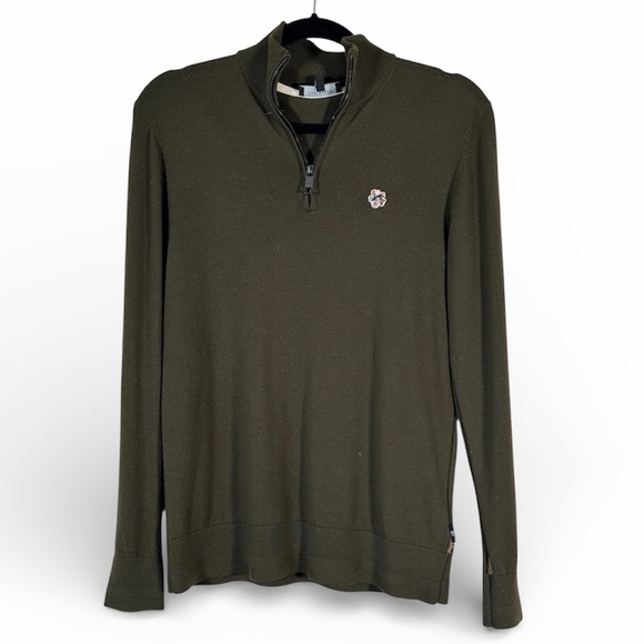 Ted Baker Olive Green Quarter Zip Sweater Mens S Preppy Academia Quiet Luxury